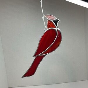 Cardinal Stain Glass Sun Catcher Red Bird Hanging Bird 7 1/2"